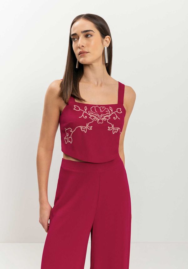 Blusa Cropped De Alças Com Amarração Em Crepe Alfaiataria VERMELHO PASSION G