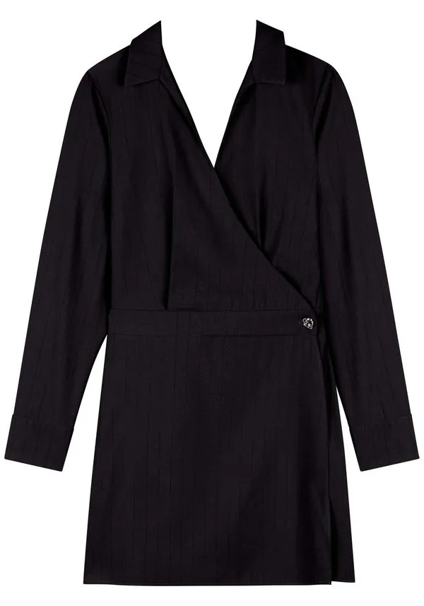 Vestido Curto Alfaiataria Com Mangas Longas E Riscas De Giz PRETO PP