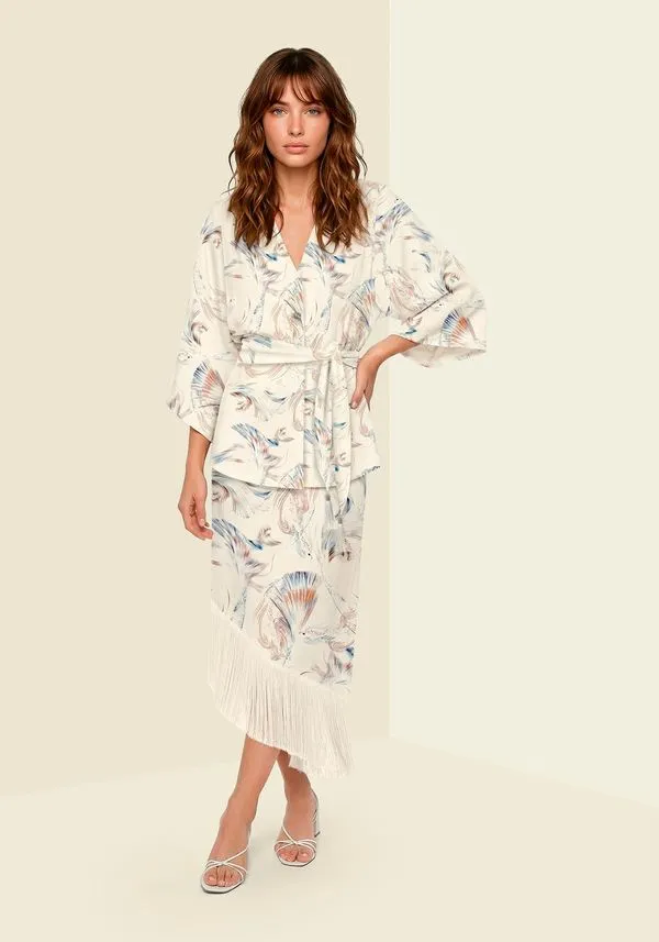 Kaftan Estampado Com Mangas 3/4 MARE BEGE M
