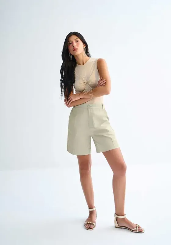 Shorts Cintura Alta Alfaiataria Alongado BEGE BIRCH PP