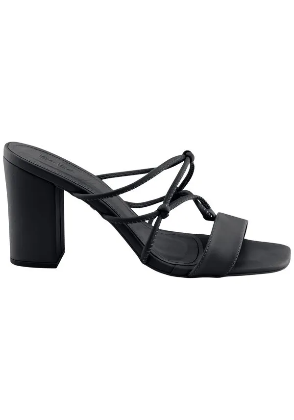 Sandália Mule Salto Médio Bloco com Tiras PRETO 34