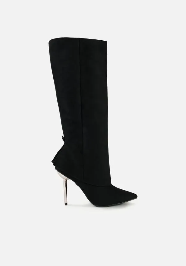 Bota De Salto Fino Com Sobreposição PRETO 36