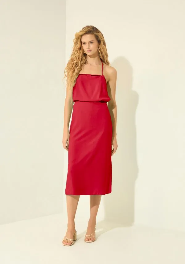 Saia Midi Com Cintura Alta Em Alfaiataria VERMELHO POWER P