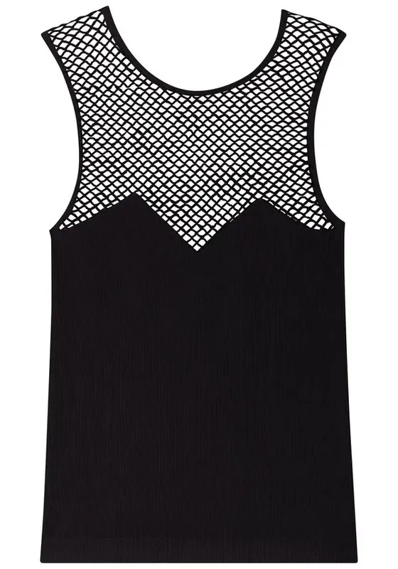 Blusa Sem Mangas De Malha Seamless Com Recortes Em Tela Move PRETO P