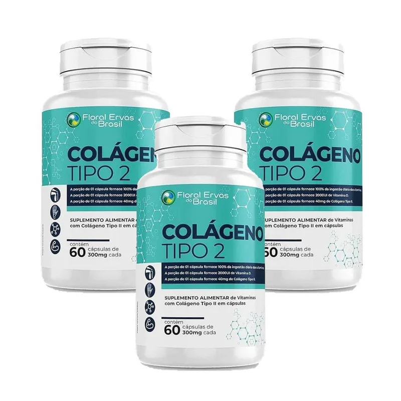 Kit 3 Colágeno Tipo II com Mix de Vitaminas 3x60 cps Floral Ervas do Brasil