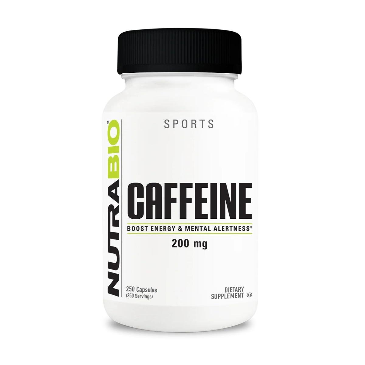 Suplemento NutraBio em cápsulas de cafeína 100% pura (250 cápsulas)