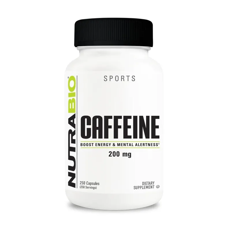 Suplemento NutraBio em cápsulas de cafeína 100% pura (250 cápsulas)
