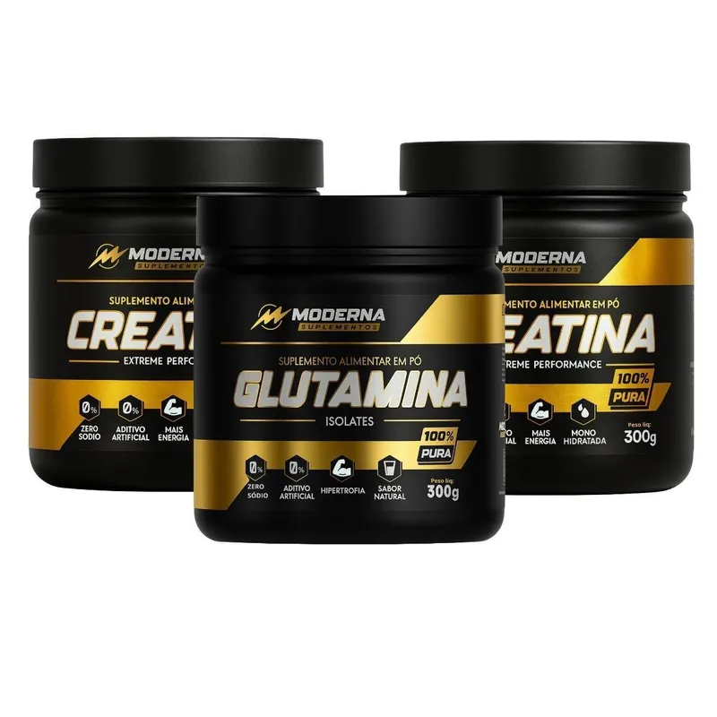 Kit 2 Creatinas 600g + 1 Glutamina 300g Moderna Suplementos