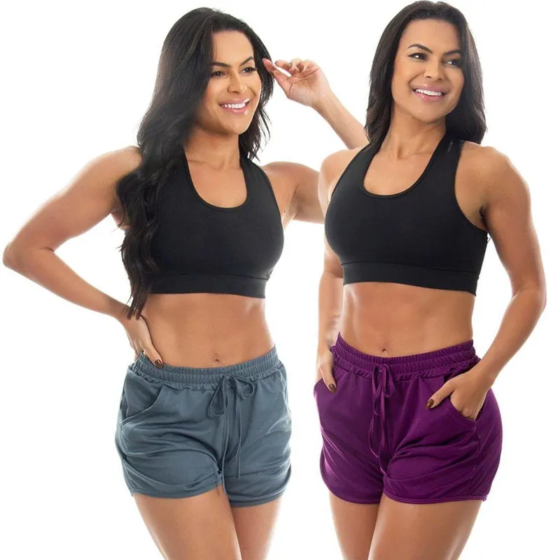 Kit 2 Short Esportivo Corrida Treino Academia Bolso Feminino