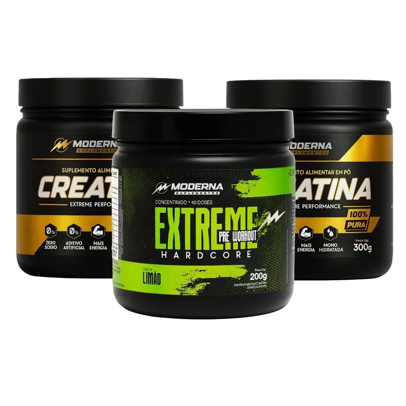 Kit 2 Creatinas 600g + 1 Pré-Treino Concentrado Moderna Suplementos Aprovado Importado