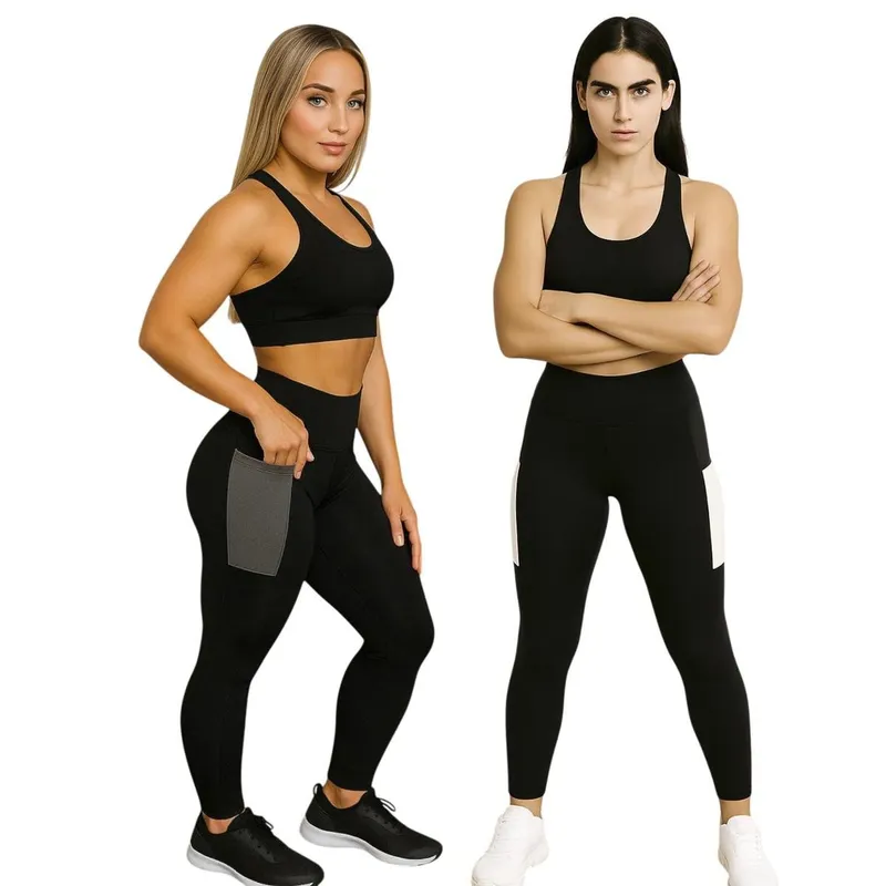 Kit c/ 2 CALÇAS LEG Legging COM BOLSOS Cintura Alta Fitness Treino Casual Corrida Academia 1028