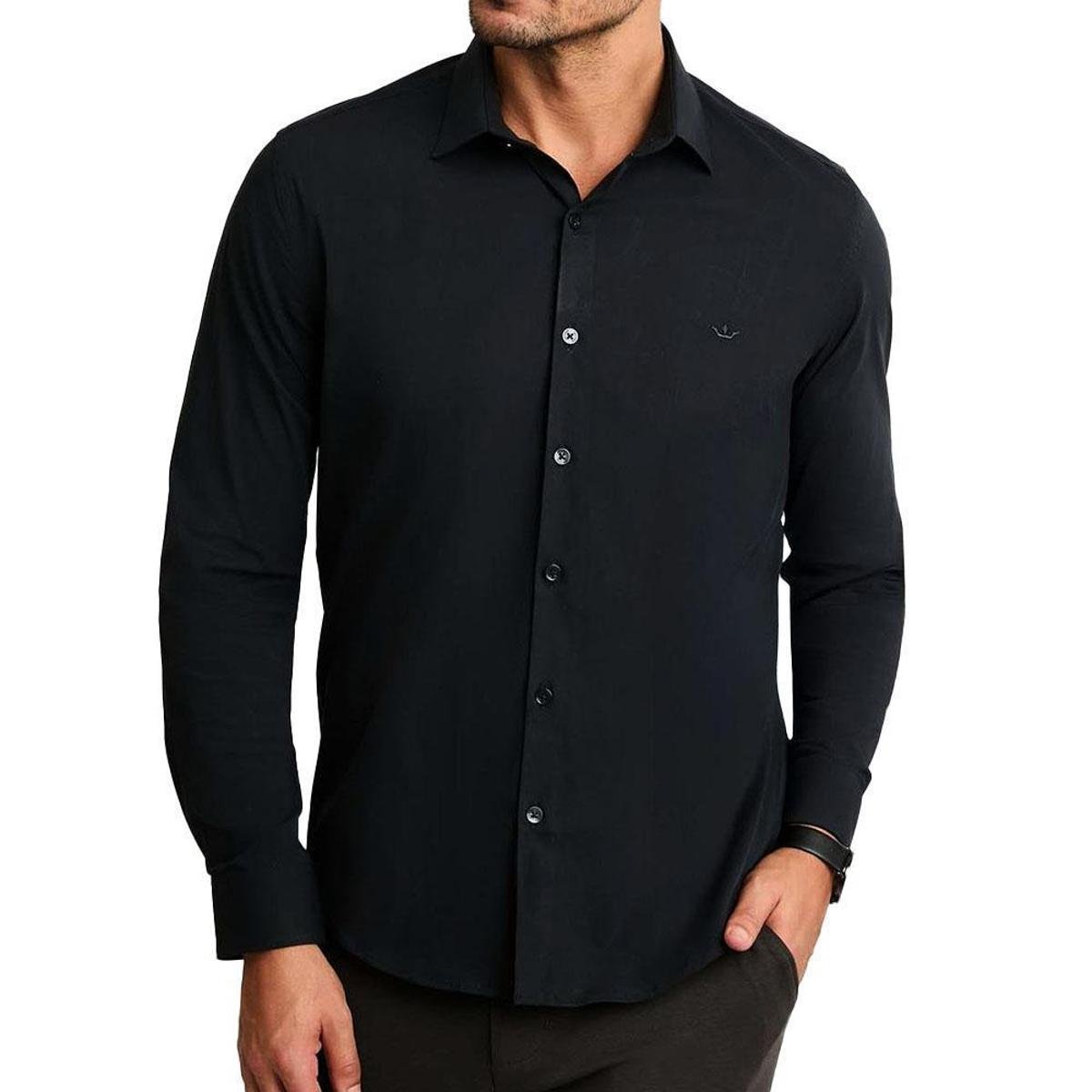 Camisa Masculina Docthos ML Slim Tricoline Preto - 605 119