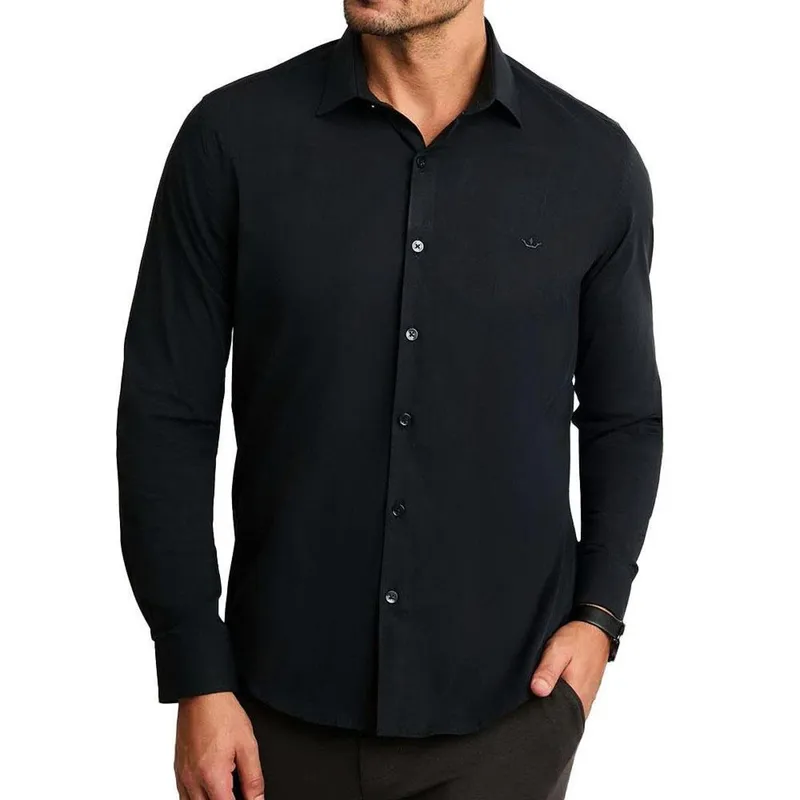 Camisa Masculina Docthos ML Slim Tricoline Preto - 605 119