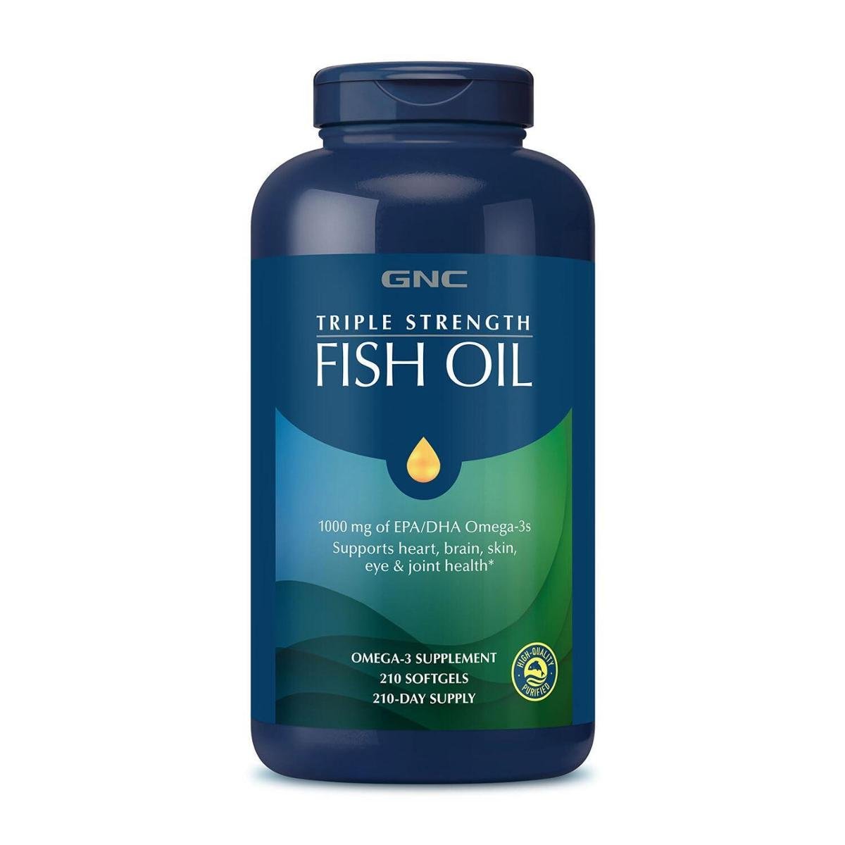 Suplemento GNC Óleo de Peixe Tripla Força Ômega 3 1000 mg 210 Cápsulas Gelatinosas