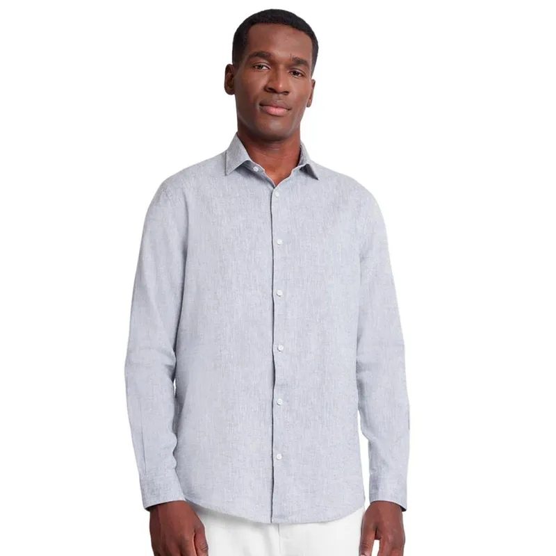 Camisa Aramis Masculina Slim Linho Algodão Ice Cinza Mescla
