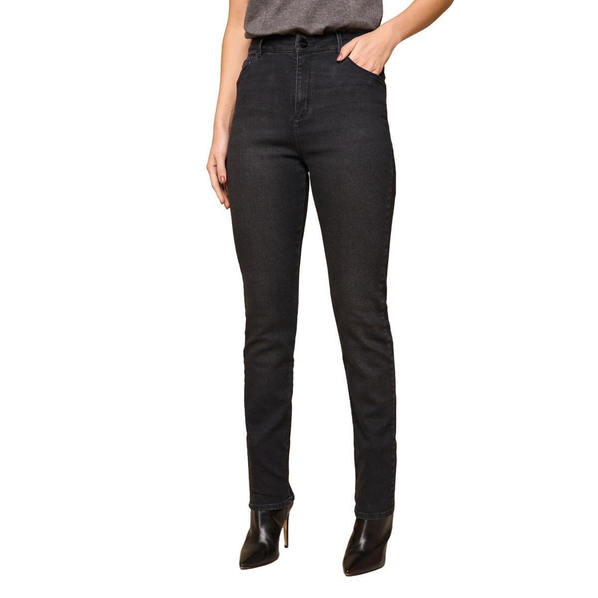Calça Reta Lado Avesso Lycra Jeans Black Stone Feminina