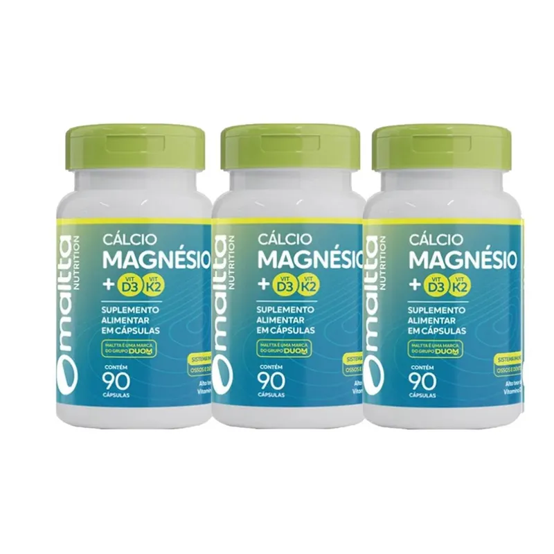 Kit 3 Cálcio + Magnésio + Vitaminas K2 e D3 Com 3x90 Cápsulas Maltta