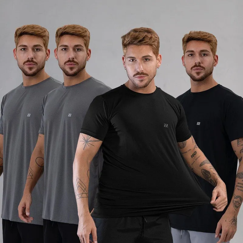 Kit 4 Camisetas Masculina Academia Poliamida Manga Curta Treino Camisa Malhar Dia A Dia Premium
