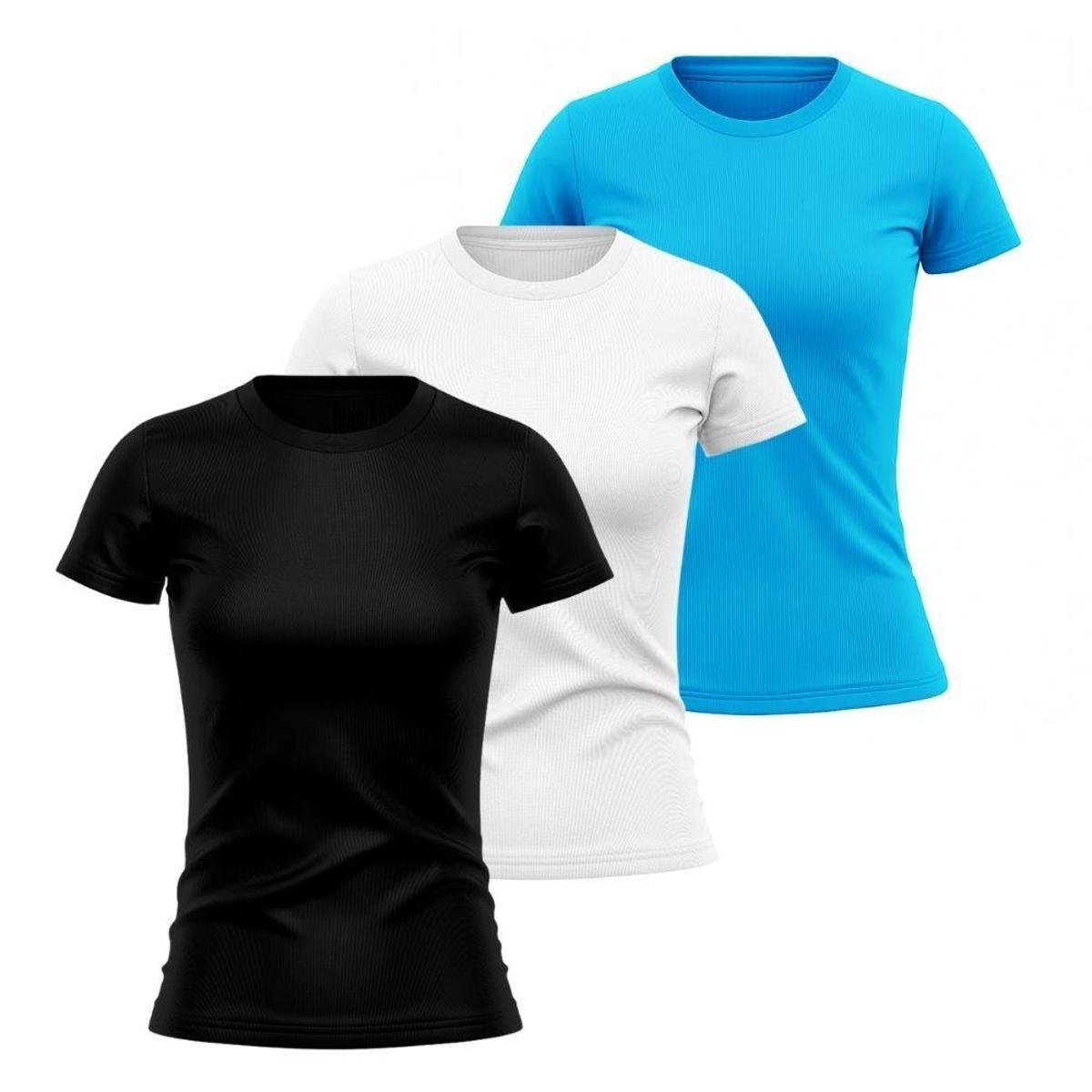 Kit 3 Camisetas Manga Curta Feminina Lisa Dry Academia Fit