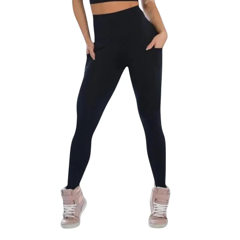 Calça Legging LISA com BOLSOS Leg Fitness Academia Corrida Cintura Alta Feminina 1057