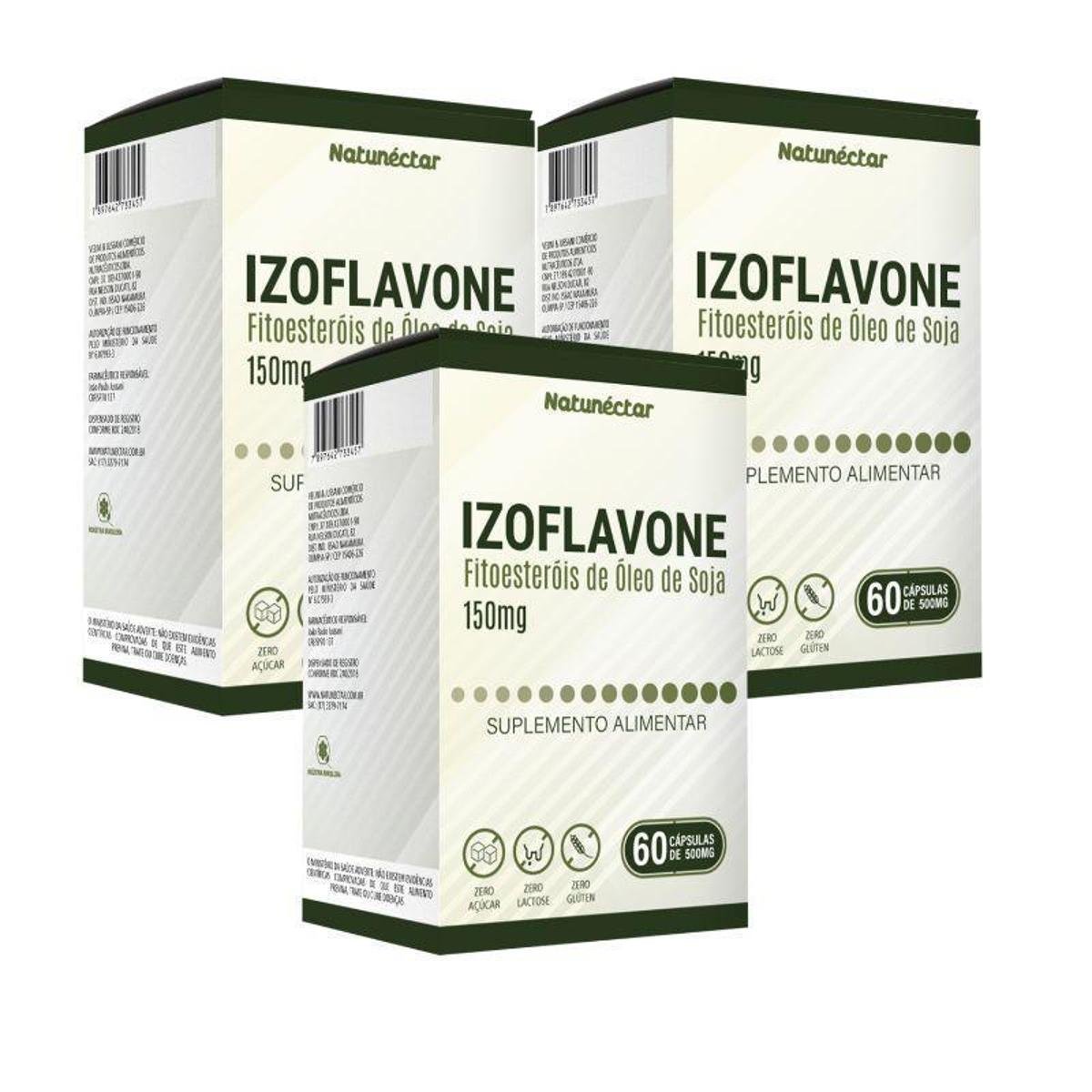 Kit Natunectar Izoflavone Fitoesteróis de Soja Suplemento Alimentar 150mg – 3 unid (180 cápsulas)