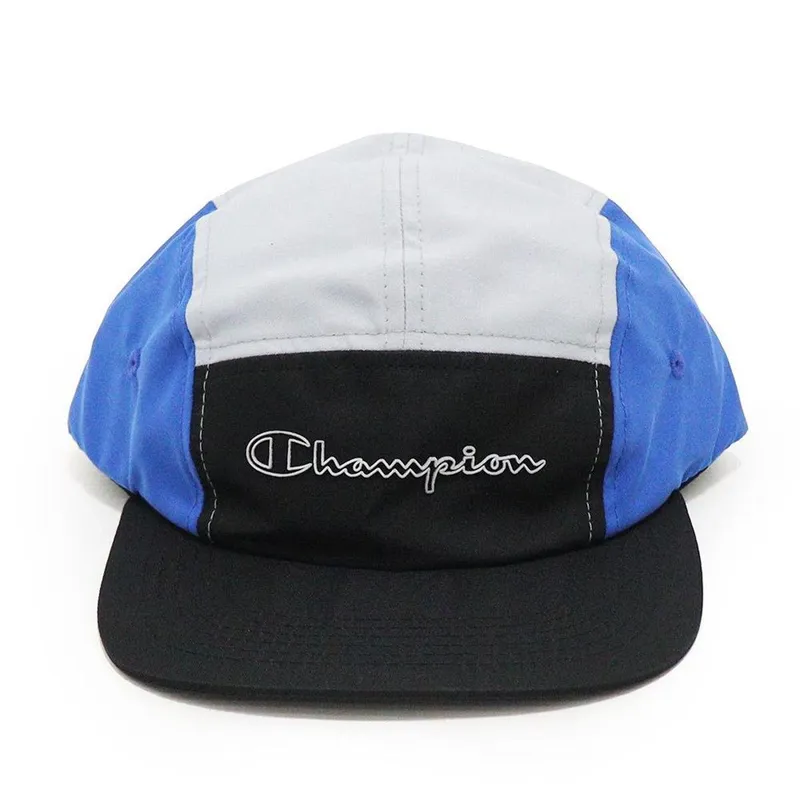 Boné Champion Five Panel Micro Script Outline - Preto/Cinza/Azul