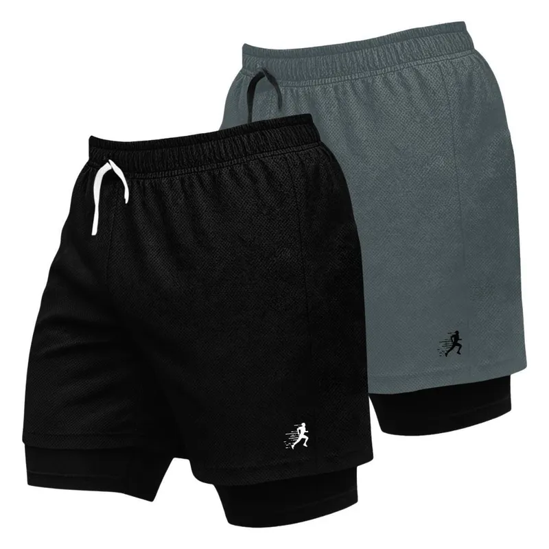 Kit 2 Shorts Esportivos Masculinos 2 em 1 para Academia e Corrida com Bolso