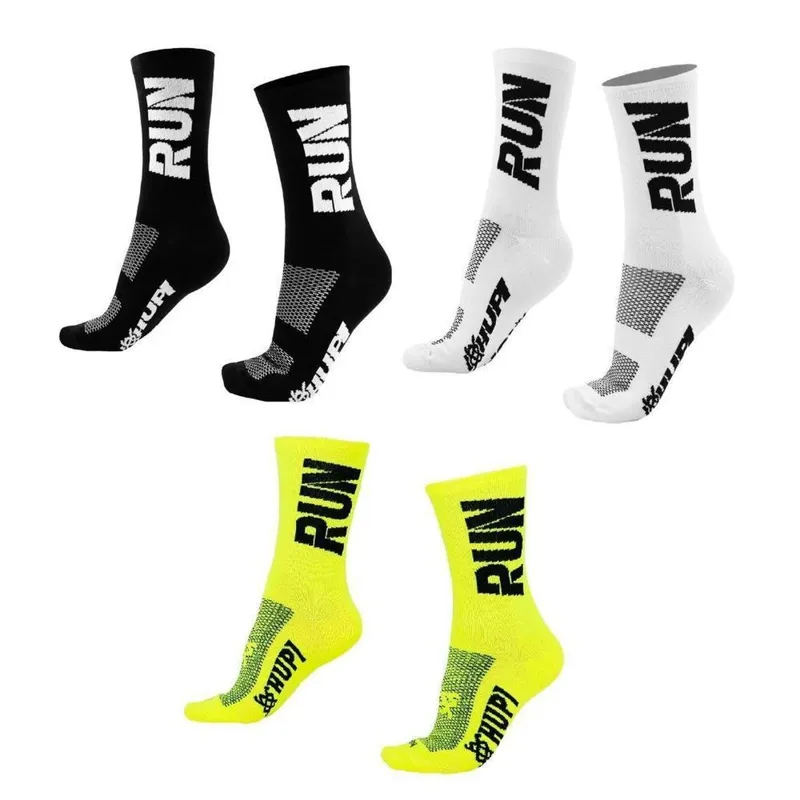 Kit 03 Pares Meia Corrida HUPI Run Preto Branco e Amarelo