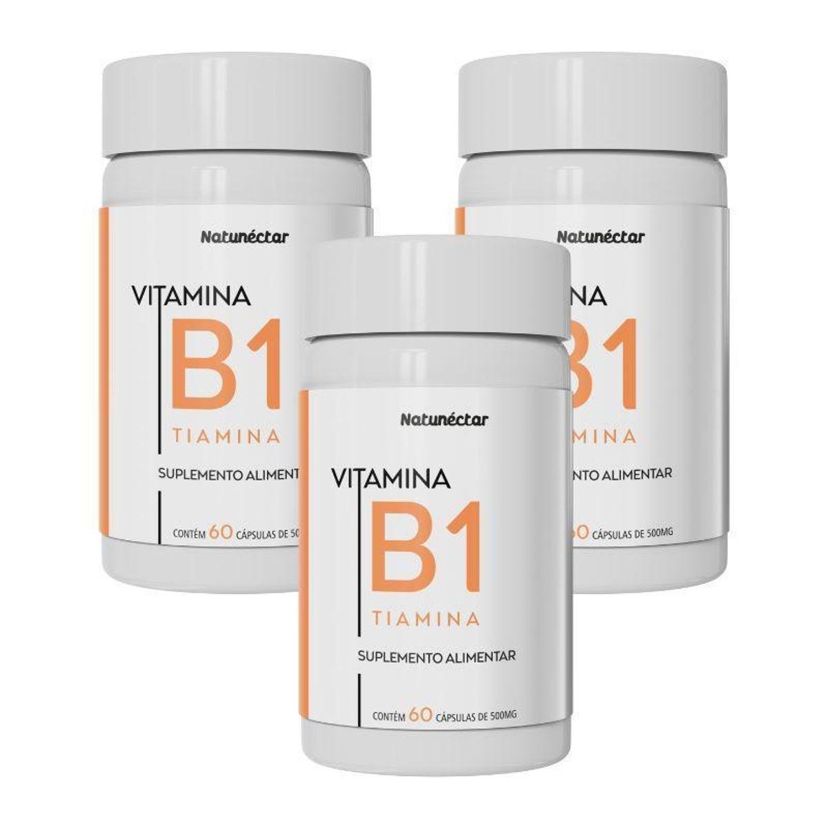 Kit Natunectar Vitamina B1 (Tiamina) Suplemento Alimentar 500mg – 3 unid (180 cáps)