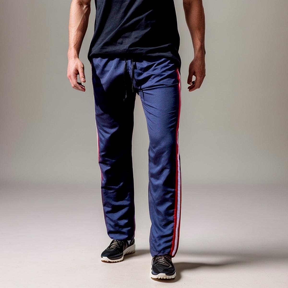 Calça Masculina Tactel Popular com Listras Laterais e Cós Elástico