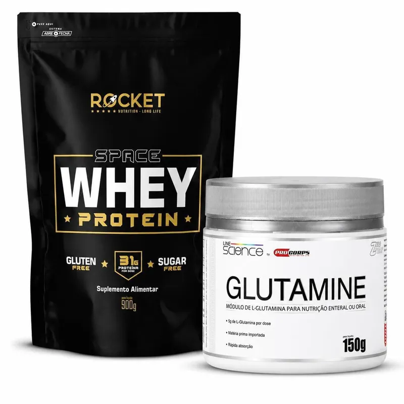 Kit Whey 900g Glutamina 150g Academia Hipertrofia