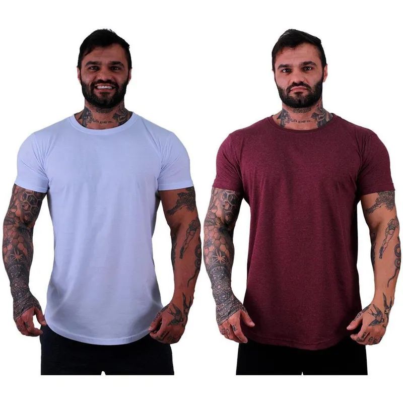 Kit 2 Camiseta Longline MXD Conceito Slim Cores Básicas e Mescladas Lisas