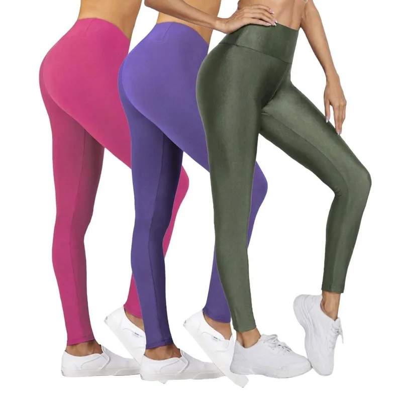 Kit 3 Calças Legging BÁSICAS COLORIDAS Leg Fitness Academia Corrida Cintura Alta FEMININA 579