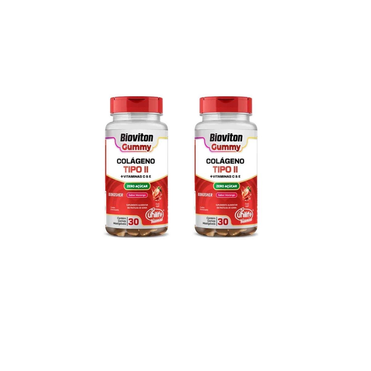 Kit 2 Colágeno Tipo II 2x30 gomas Vitamina C e E Unilife Bioviton