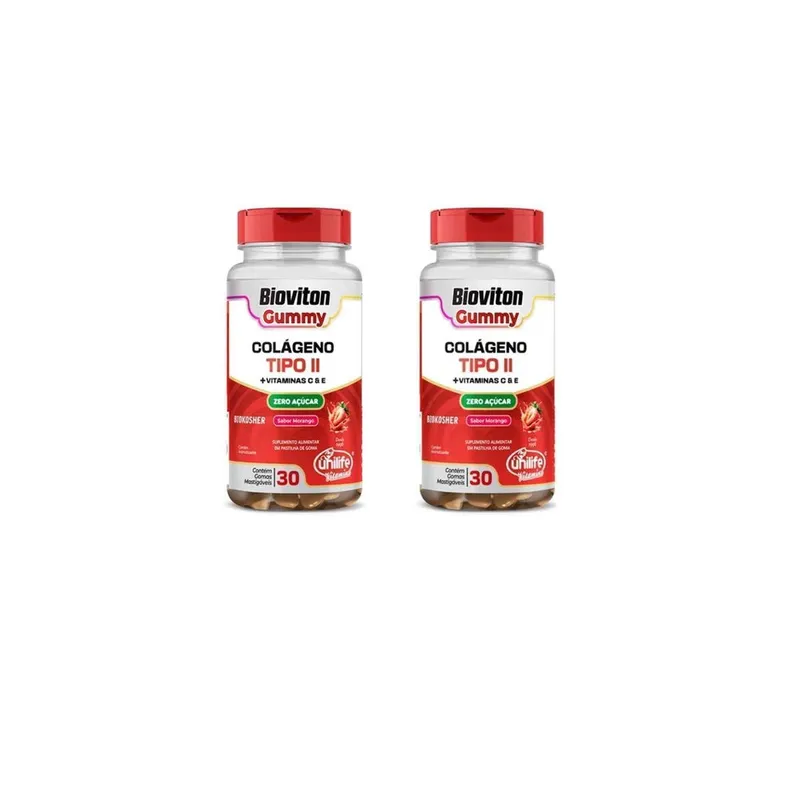 Kit 2 Colágeno Tipo II 2x30 gomas Vitamina C e E Unilife Bioviton