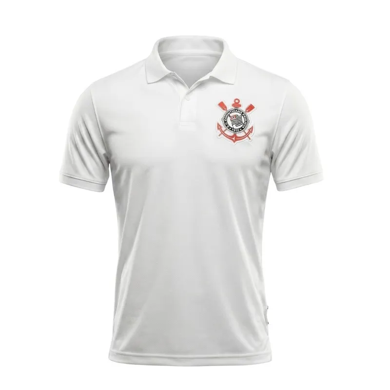 Camisa Polo Corinthians Masculina Branca Bordada Oficial Licienciado