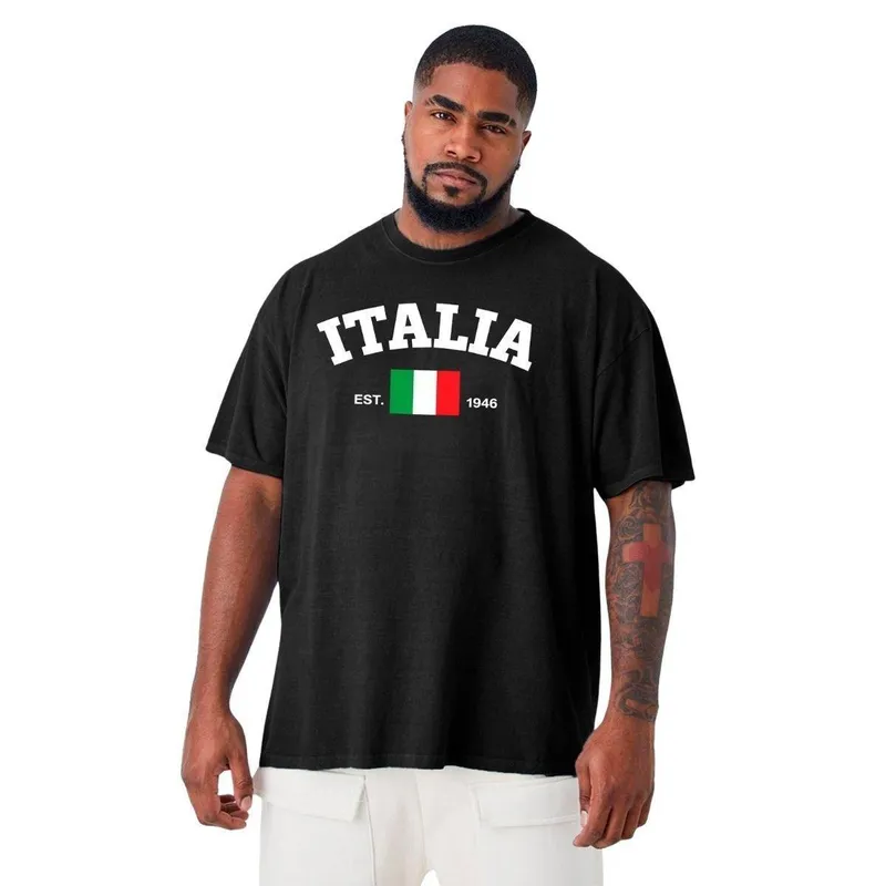 Camiseta Plus Size Masculina Camisa Gola Redonda Algodão Seleção ITA