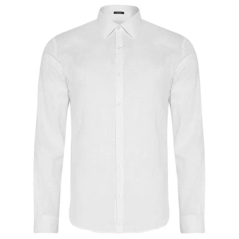 Camisa Ellus Masculina Regular Linen Like Classic Italian Branca