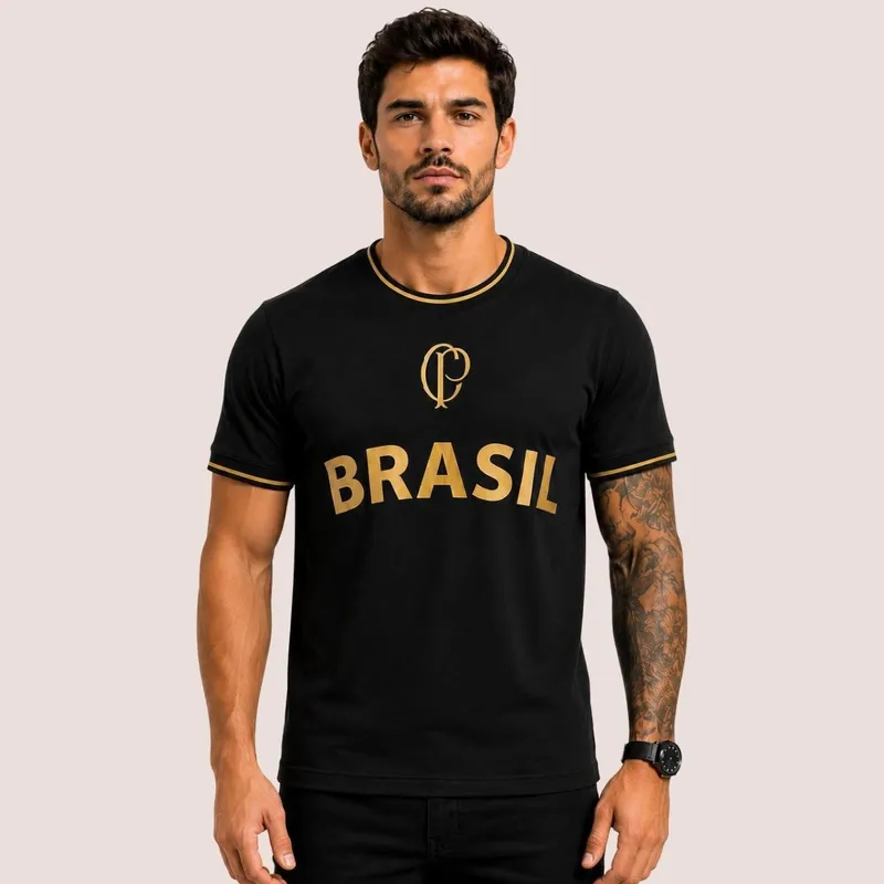 Camiseta Corinthians Brasil Black Gold Masculina