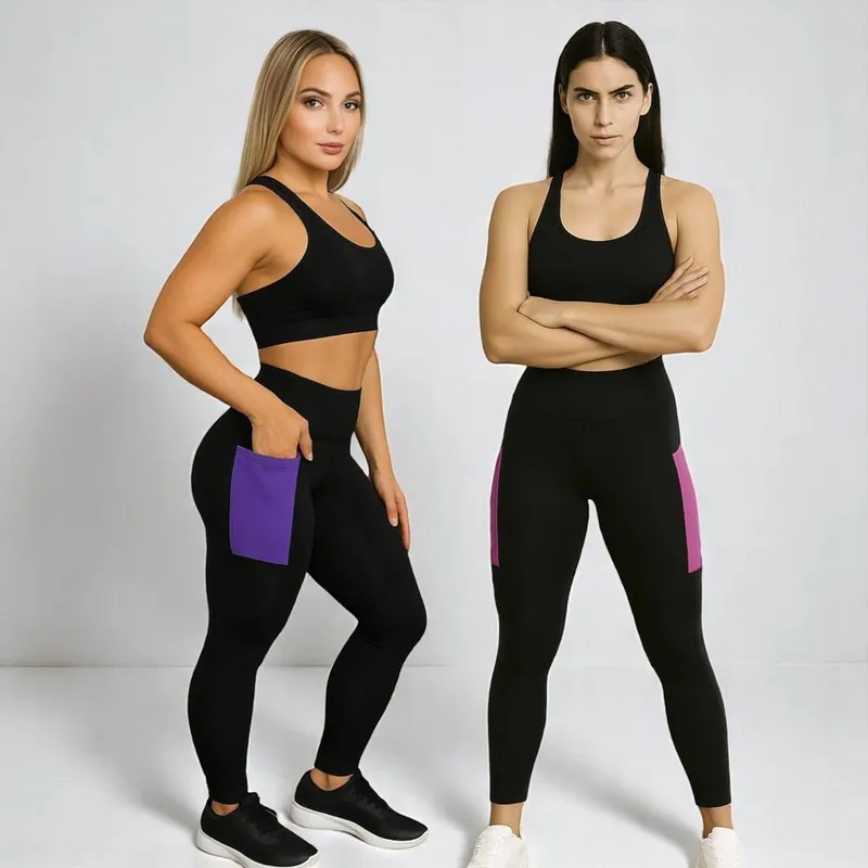 Kit c/ 2 CALÇAS LEG Legging COM BOLSOS Cintura Alta Fitness Treino Casual Corrida Academia 1028