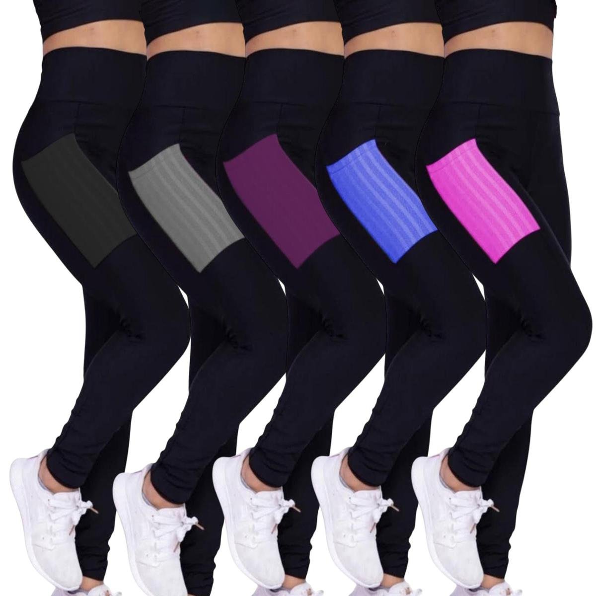 Kit c/ 5 CALÇAS LEG Legging COM BOLSOS Cintura Alta Fitness Treino Casual Corrida Academia 1029