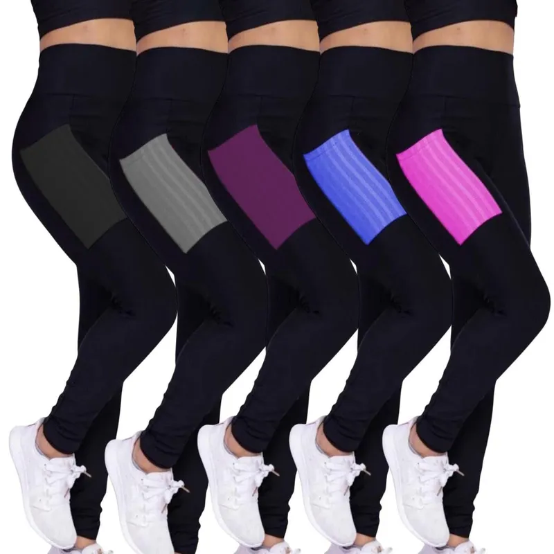 Kit c/ 5 CALÇAS LEG Legging COM BOLSOS Cintura Alta Fitness Treino Casual Corrida Academia 1029