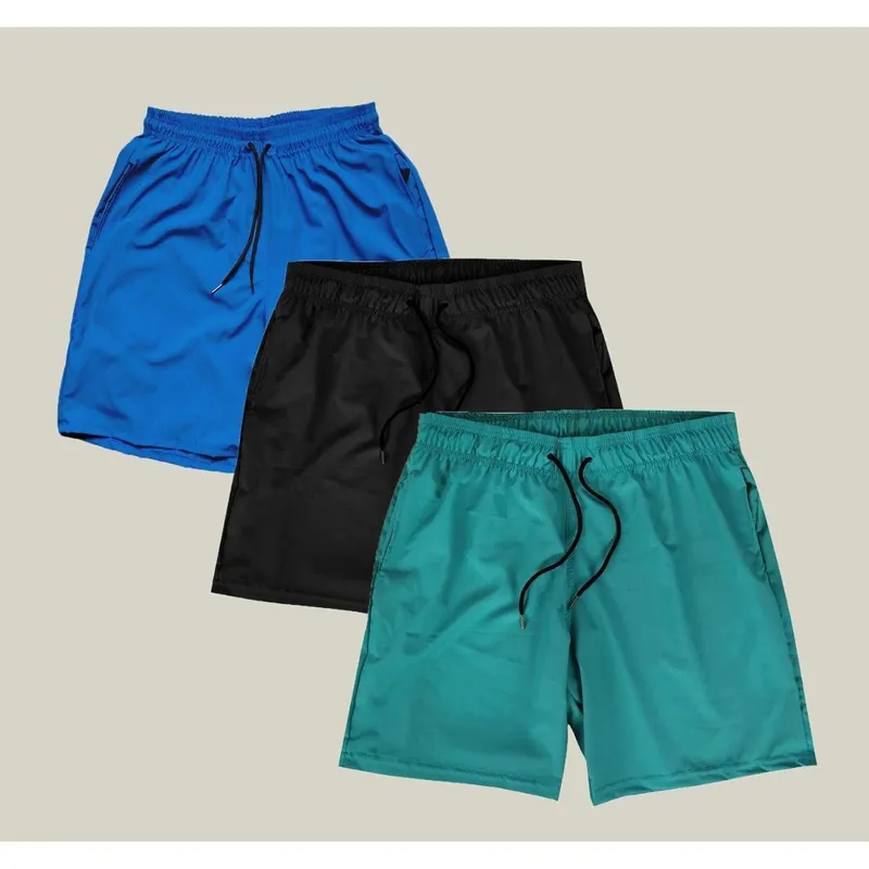 Kit 3 Shorts Praia Masculino Elastano WSS Preto e Verde