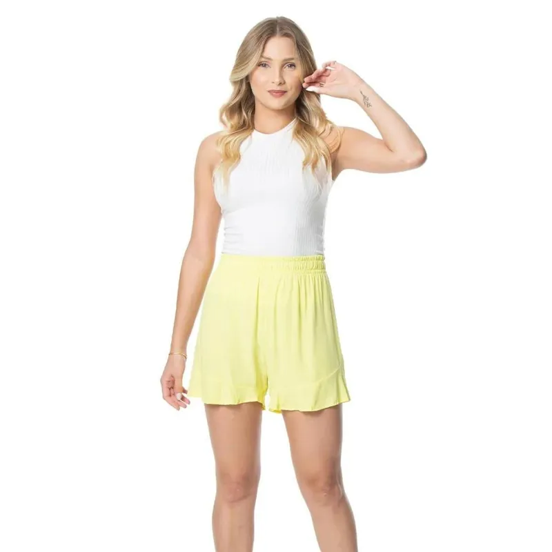 Shorts Feminino Viscose Babado Casual