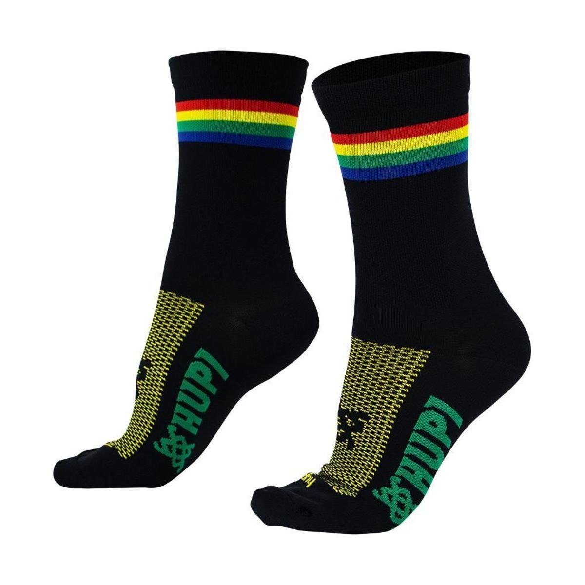 Meia Esportiva HUPI Rainbow Preto Unissex Cano Médio - LT para pés menores 34-38