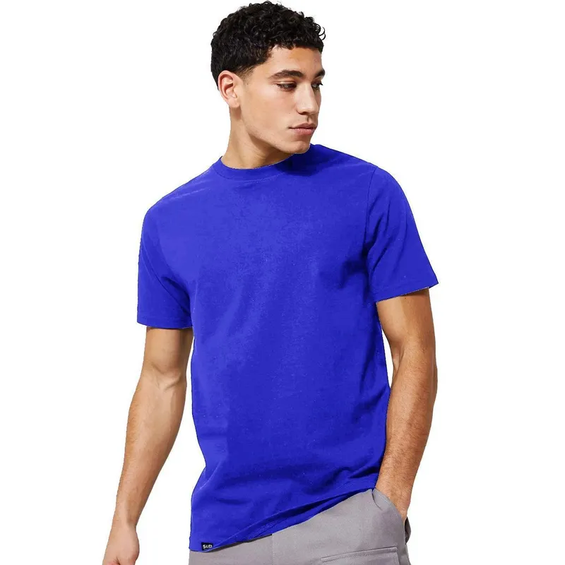 Camiseta Masculina Algodão Básica Lisa Não Amassa - Royal - EGG - Homem