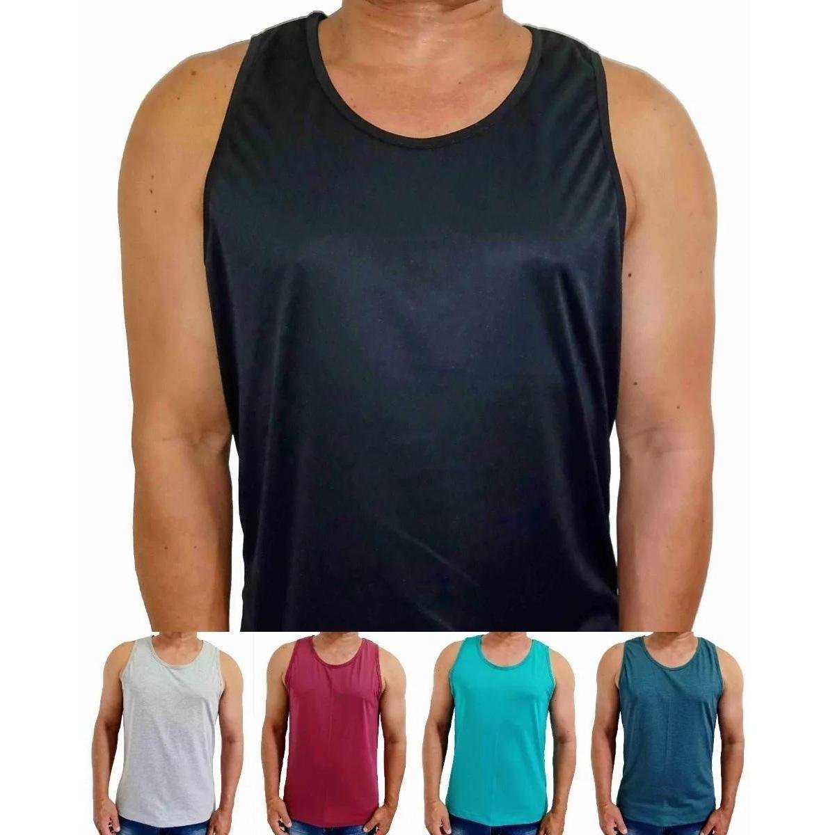 5 Regata Masculina Camisa Básica 100% Poliéster Lisa