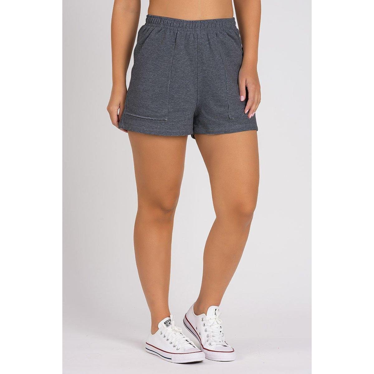 Short Moletom Bolso a Fio Mescla Escuro