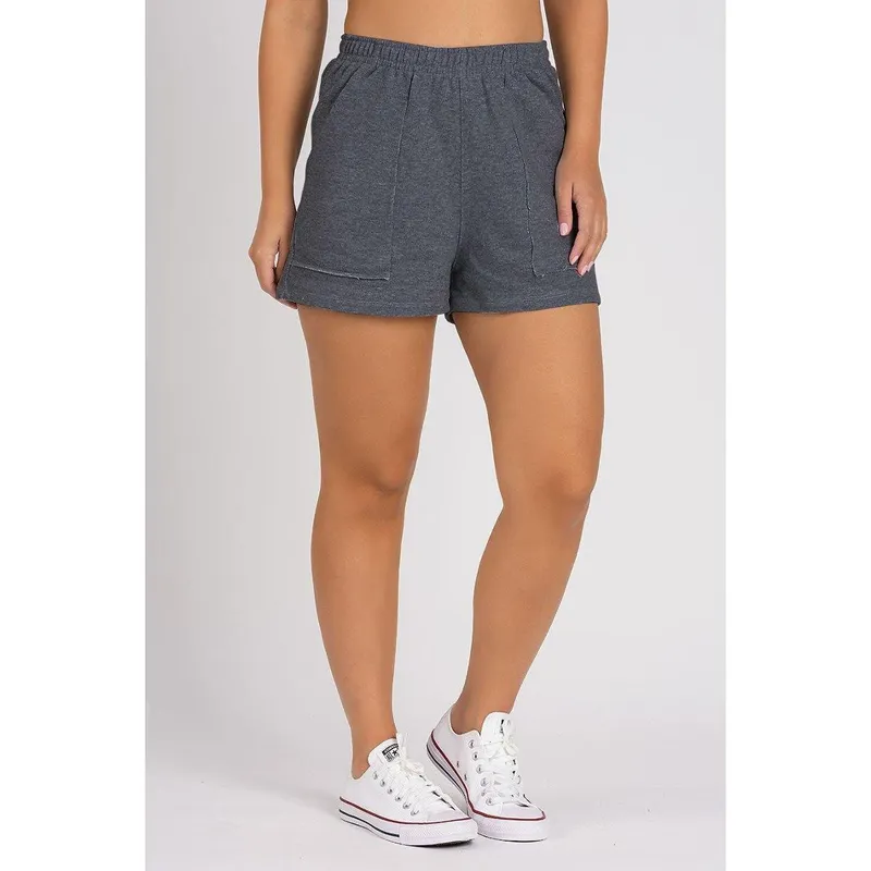 Short Moletom Bolso a Fio Mescla Escuro