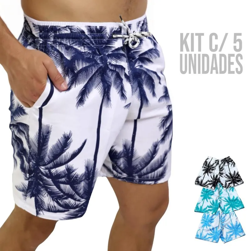 KIT c/5 Shorts Bermuda Tactel Praia Mauricinho Masculina COQUEIRO 2 732